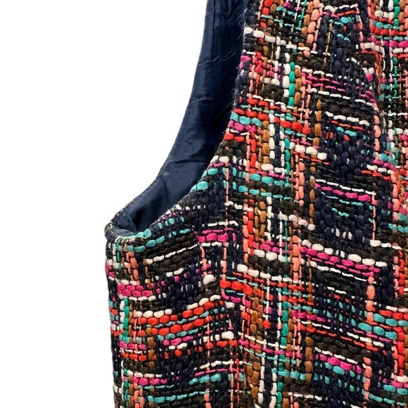 Shoshanna Navy Pink Multicolor Textured Tweed Sleeveless Fit & Flare Dress - Picture 9 of 12